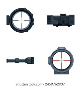 Sniper optic icons set cartoon vector. Various sniper optical sight. Weapon, military concept