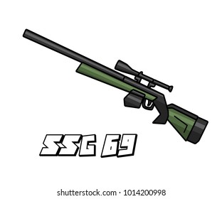 sniper riffle weapon model ssg69 cartoon design illustration