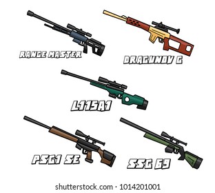 sniper riffle weapon set cartoon design illustration