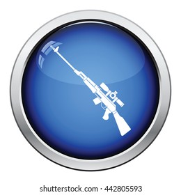 Sniper rifle icon. Glossy button design. Vector illustration.