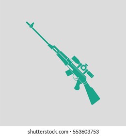 Sniper rifle icon. Gray background with green. Vector illustration.
