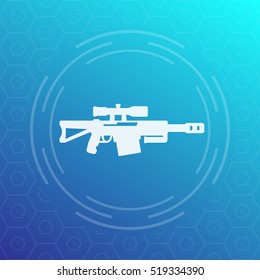 Sniper rifle icon, long range firearm vector sign