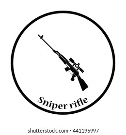 Sniper rifle icon. Thin circle design. Vector illustration.