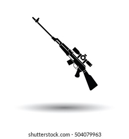 Sniper rifle icon. White background with shadow design. Vector illustration.