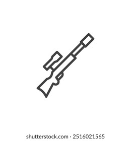 Sniper Rifle ícone linha. sinal de estilo linear para conceito móvel e web design. Rifle de sniper com um ícone de vetor de contorno de escopo. Símbolo, ilustração de logotipo. Gráficos vetoriais