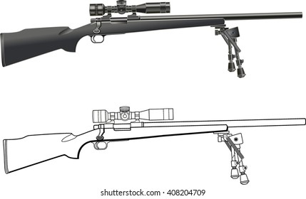Sniper Rifle With Scope And Bipod