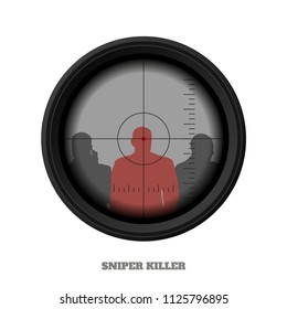 Sniper Rifle Scope. Military Weapon View. Target For Killer. Vector Illustration