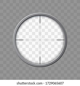 Sniper rifle scope. Weapon aim. Template of optical glass. Target concept. Vector illustration