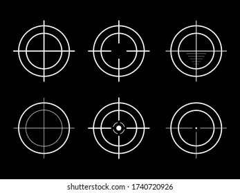 Ámbito del rifle de francotirador. Objetivo de armas. Conjunto de destinos y destino. Iconos de enfoque. Ilustración del vector
