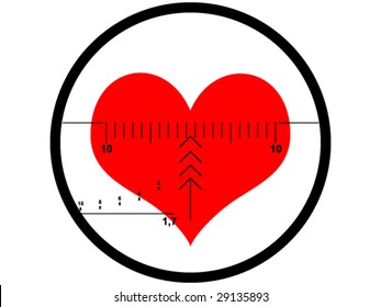 sniper rifle sight with red heart silhouette as a target