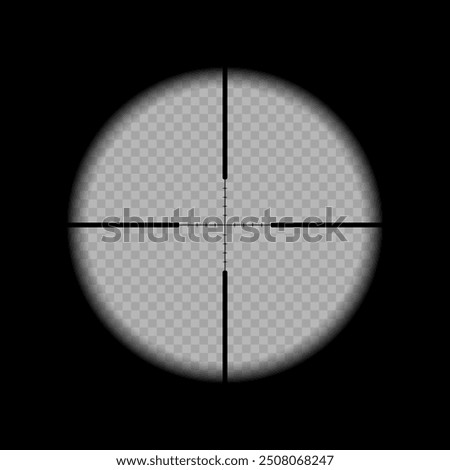 Sniper rifle sight, weapon optical scope. Hunting gun aim. Shooting mark symbol. Military target sign. Game interface UI element. Vector illustration