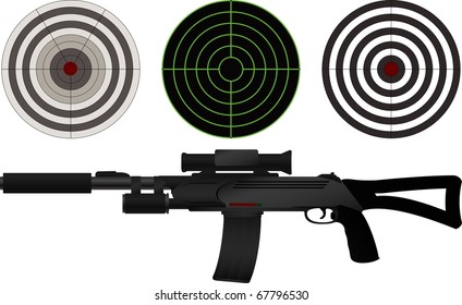 sniper rifle and targets. vector illustration