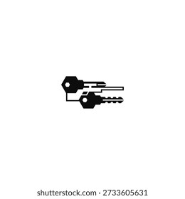 Sniper rifle two keys negative space logo.