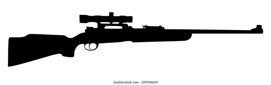 Sniper rifle vector silhouette isolated on white background. Superior deadly weapon on long distance. Rifle with optic for hunting. Elegant trophy weapons safari gun. Military and police armament.