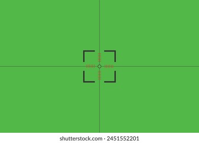 Un alcance de francotirador, una caja y simples líneas lisas, contra un fondo verde. Conceptos: focalización, enfoque, precisión, claridad.