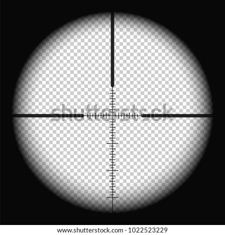 Sniper scope crosshairs view. Realistic optical sight. Vector illustration with transparent background. Round frame with blurred edges and a cross in the middle. Rifle target.