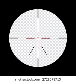 Ansicht der Fadenkreuze des Sniper-Bereichs. Scharfschützensicht mit Messmarken. Sniper-Bereichsvorlage einzeln auf transparentem Hintergrund. optisches Zielgerät