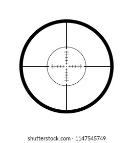 Sniper scope, optical sight, target aim focus sign, icon, label. Vector illustration
