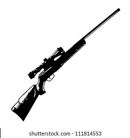 Sniper Scope Rifle Vector Black Isolated On White Background - Vector Illustration Image