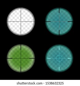 Sniper scope set on transparent black background