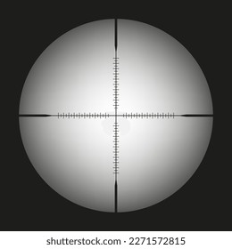 Plantilla de ámbito del francotirador, con marcas de medición en el fondo aislado. Vista a través de la vista de un rifle de caza. El concepto de apuntar, la búsqueda del objetivo principal. Ilustración del vector