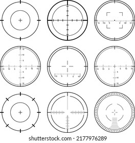 Sniper Scopes Set. Hunting, Rifle Scope, Crosshair Symbol. Vector Illustration.