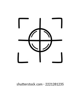 Sniper sight, doodle vector target icon, isolate on white.