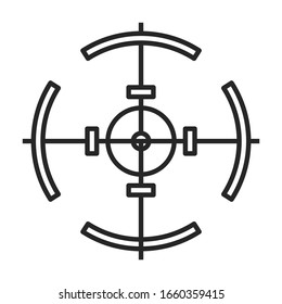 Icono de vector de vista del francotirador.Icono de vector de contorno aislado en la vista del francotirador de fondo blanco.