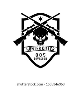 Sniper Skull Shield logo design template for military game armory and company