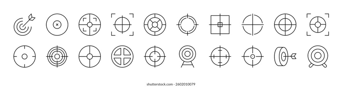 Sniper Target and Aim Related Image Collection. Editable Stroke. Perfect for Infographics, Articles, Books, Flyers, Banners