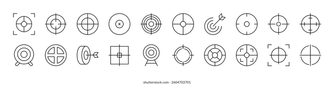 Sniper Target and Aim Related Outline Sign Collection. Editable Stroke. Perfect for Infographics, Articles, Books, Flyers, Banners