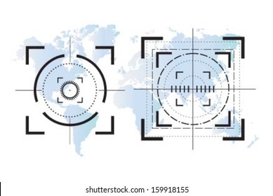 Sniper Target Scope Or Sight, Isolated On Map Of The World.