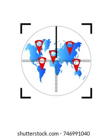 Sniper target scope or sight, isolated on world with location sight. .