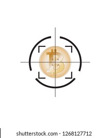 Sniper target scope or sight on Bitcoin, isolated on white background. - Vector