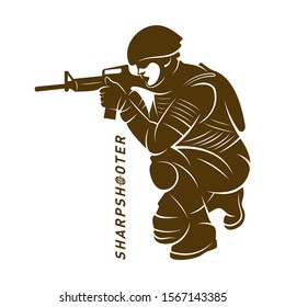 Sniper vector logo design concept style, Sharpshooter Style Concept logo Template, emblem and tshirt printing. sniper illustration for sport team. 