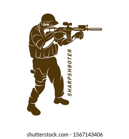 Sniper vector logo design concept style, Sharpshooter Style Concept logo Template, emblem and tshirt printing. sniper illustration for sport team. 