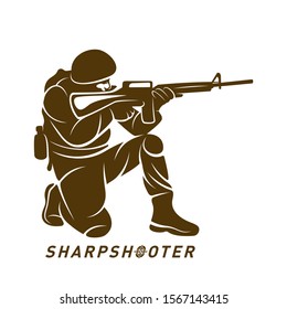 Sniper vector logo design concept style, Sharpshooter Style Concept logo Template, emblem and tshirt printing. sniper illustration for sport team. 