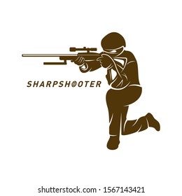 Sniper vector logo design concept style, Sharpshooter Style Concept logo Template, emblem and tshirt printing. sniper illustration for sport team. 