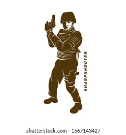 Sniper vector logo design concept style, Sharpshooter Style Concept logo Template, emblem and tshirt printing. sniper illustration for sport team. 