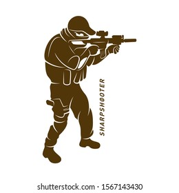 Sniper vector logo design concept style, Sharpshooter Style Concept logo Template, emblem and tshirt printing. sniper illustration for sport team. 
