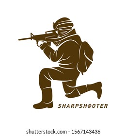 Sniper vector logo design concept style, Sharpshooter Style Concept logo Template, emblem and tshirt printing. sniper illustration for sport team. 