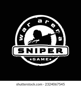logo del juego de guerra de francotiradores. diseño de logotipo del ejército con emblema de cañón de cañón largo y área de círculo vintage