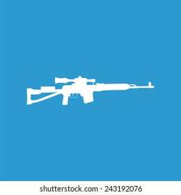 sniper weapon icon, isolated, white on the blue background. Exclusive Symbols 