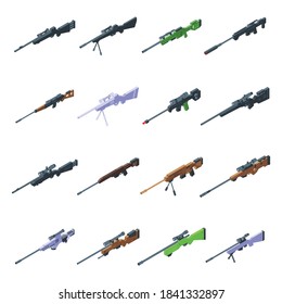 Iconos de arma francotiradora. Conjunto isométrico de iconos vectores de armas de francotirador para diseño web aislados en fondo blanco
