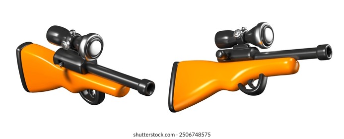 Sniper weapons in 3D cartoon force. Rifle with wide stock, short barrel and optical sight
