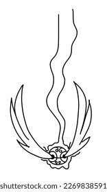 Snitch Magic Ball with wings fly down. Vector illustration in outline doodle style isolated on white background.