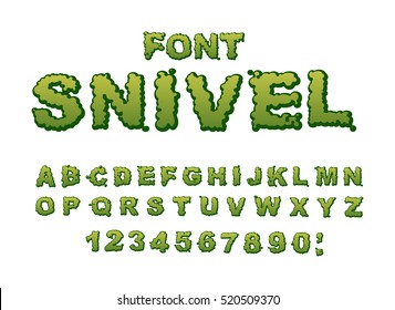 Snivel font. Slippery lettering. Booger alphabet. Green slime letters. Snot ABC. Mucus typography