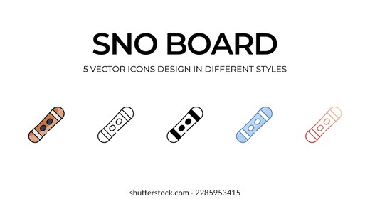 Sno Board Icon Design in Fünf-Stil mit Editable Stroke. Linie, feste, flache Linie, Duo Tone Farbe und Farbverlauf Linie. Geeignet für Webpage, Mobile App, UI, UX und GUI Design.