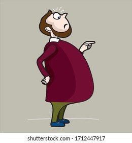 Snobbish and arrogant man pointing finger. Cartoon style. Editable vector illustration.