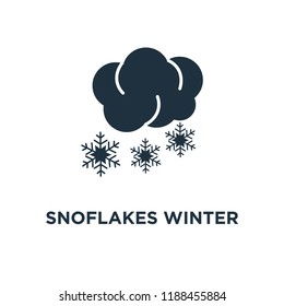 Snoflakes Winter Cloud icon. Black filled vector illustration. Snoflakes Winter Cloud symbol on white background. Can be used in web and mobile.